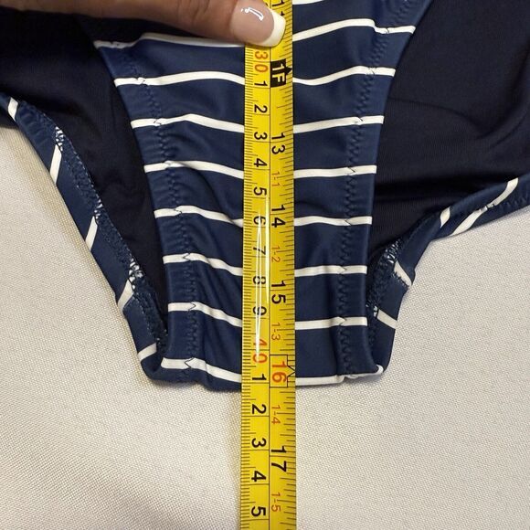 NWT J Crew Cutout One Shoulder One Piece Swimsuit Navy Blue White Stripe Swim 24 - Picture 11 of 15